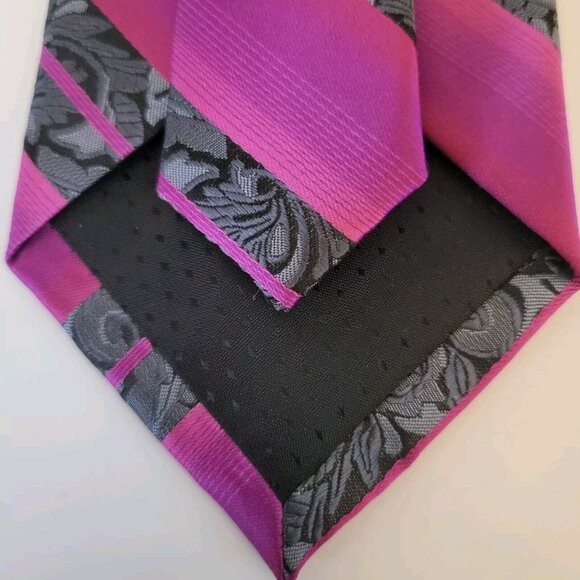 STEVE HARVEY Striped Fushia Gray MEN'S Necktie W:3 3/4" BY L:60" - Picture 3 of 4